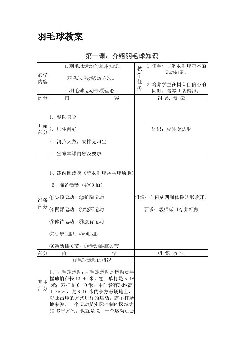 小学羽毛球教案全