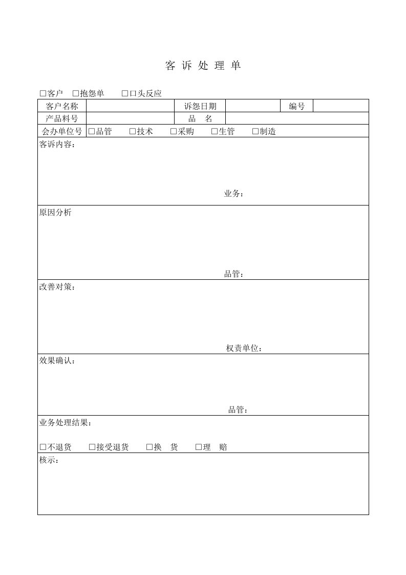 品质管理表格汇总28