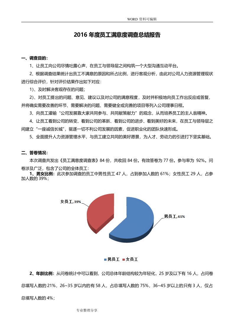 员工满意度调查总结报告