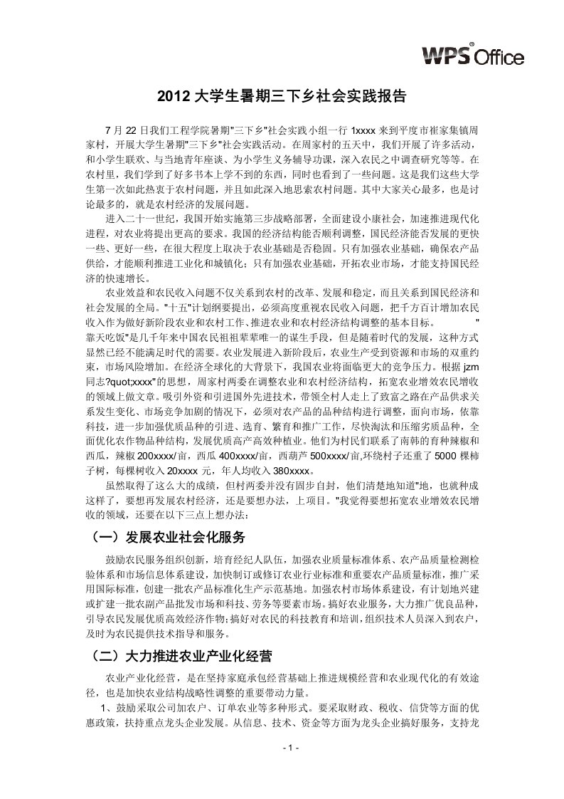 2012大学生暑期三下乡社会实践报告模板.doc