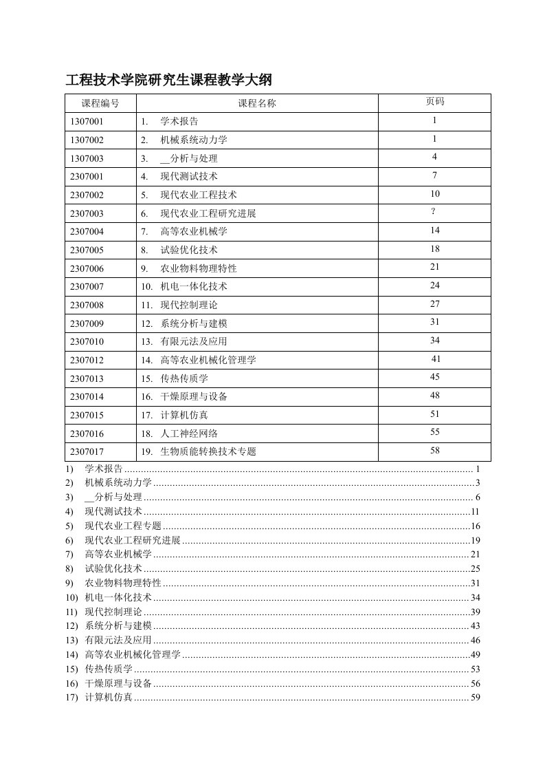 工程技术学院研究生课程教学大纲