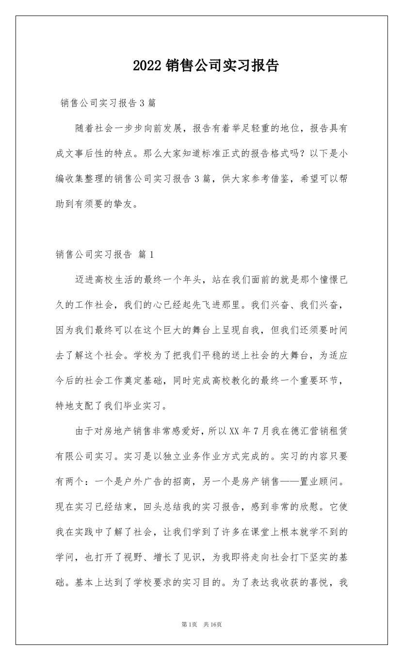 2022销售公司实习报告