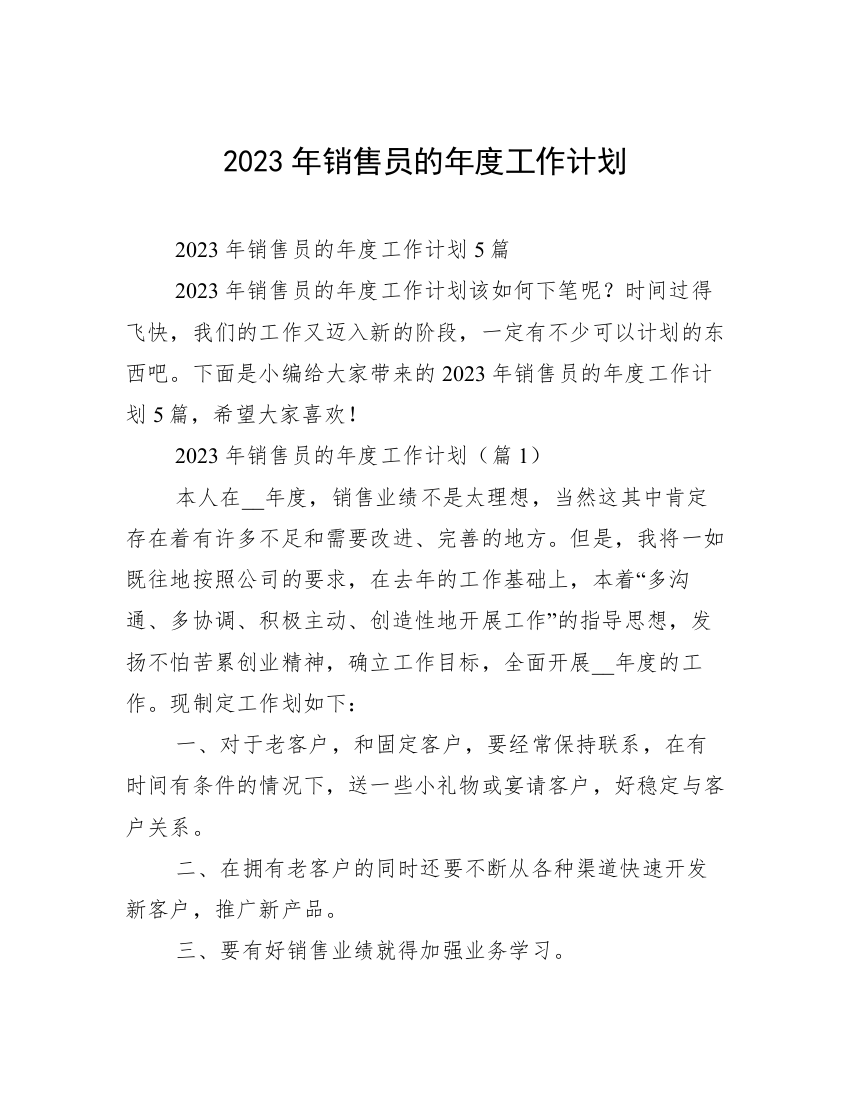 2023年销售员的年度工作计划