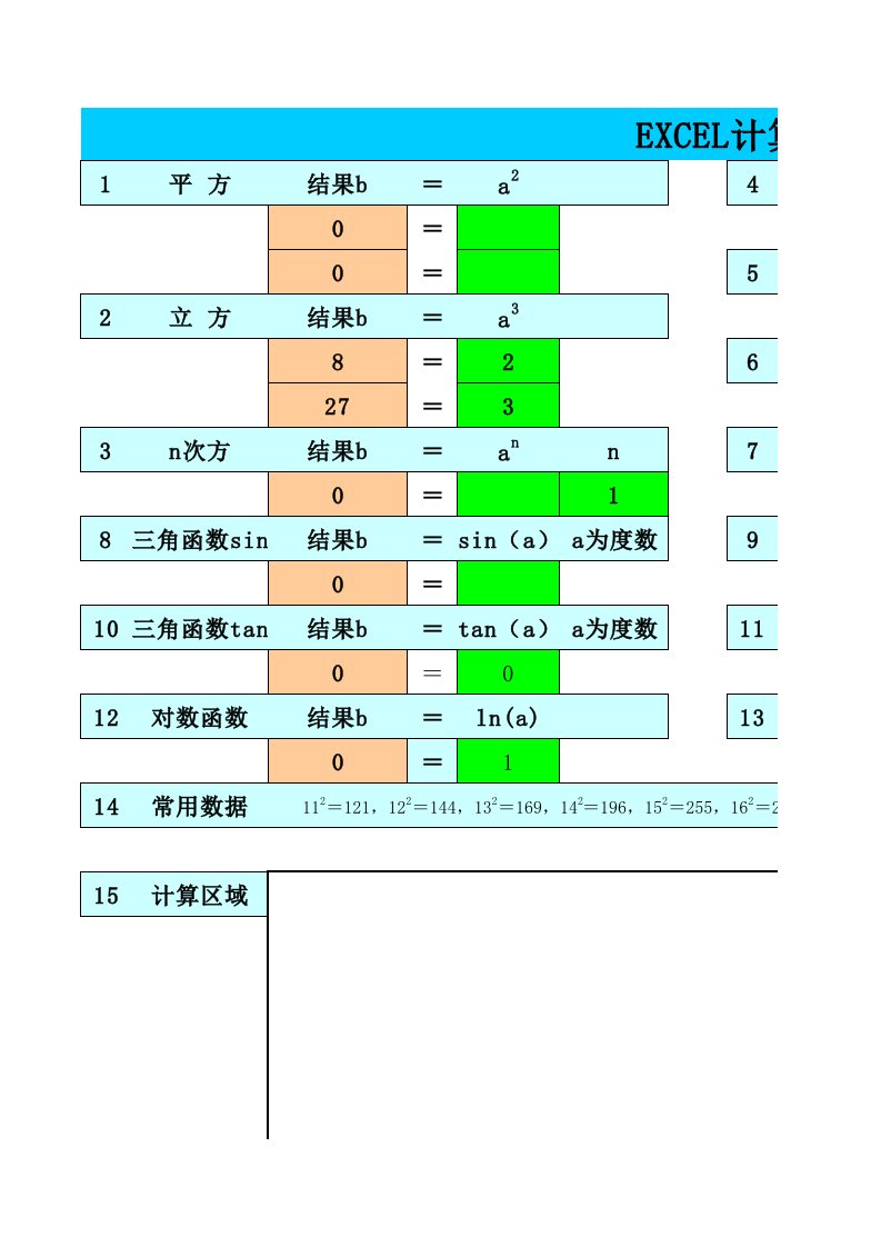 EXCEL计算器与常用面积、体积计算公式