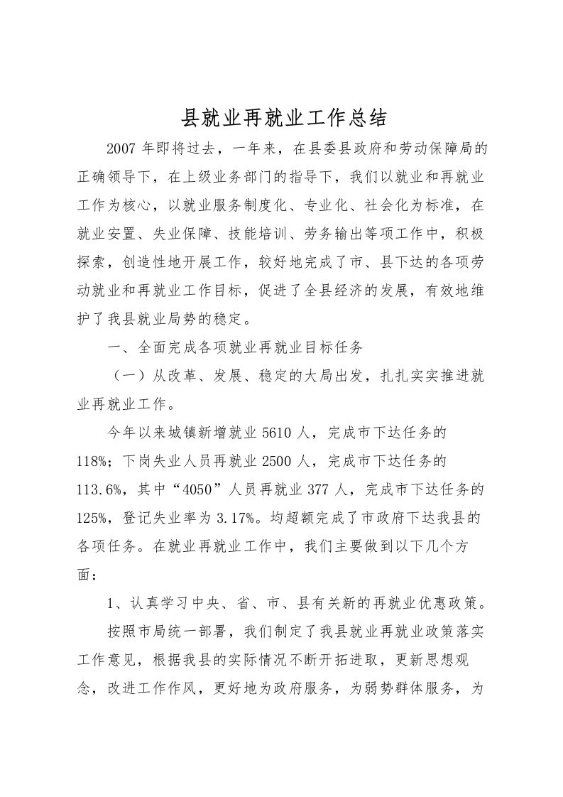 2022县就业再就业工作总结