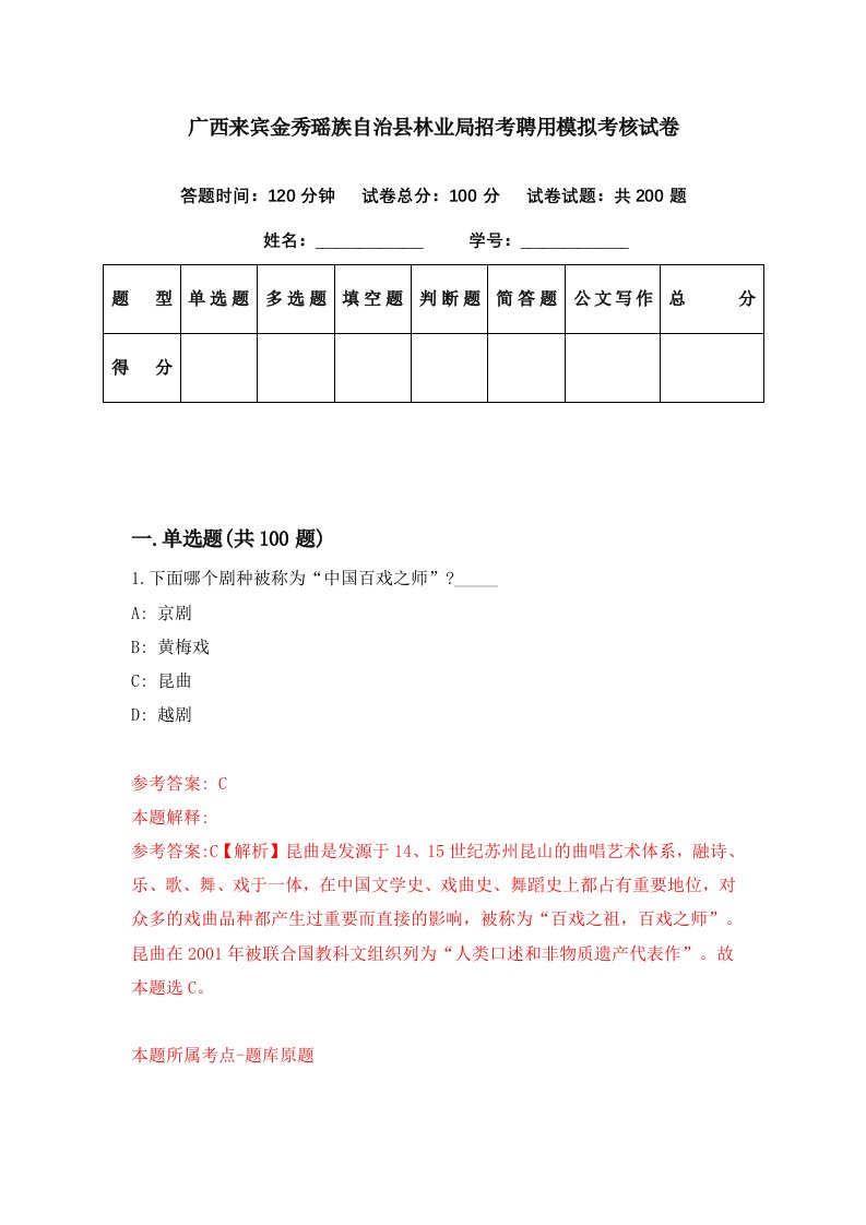 广西来宾金秀瑶族自治县林业局招考聘用模拟考核试卷2