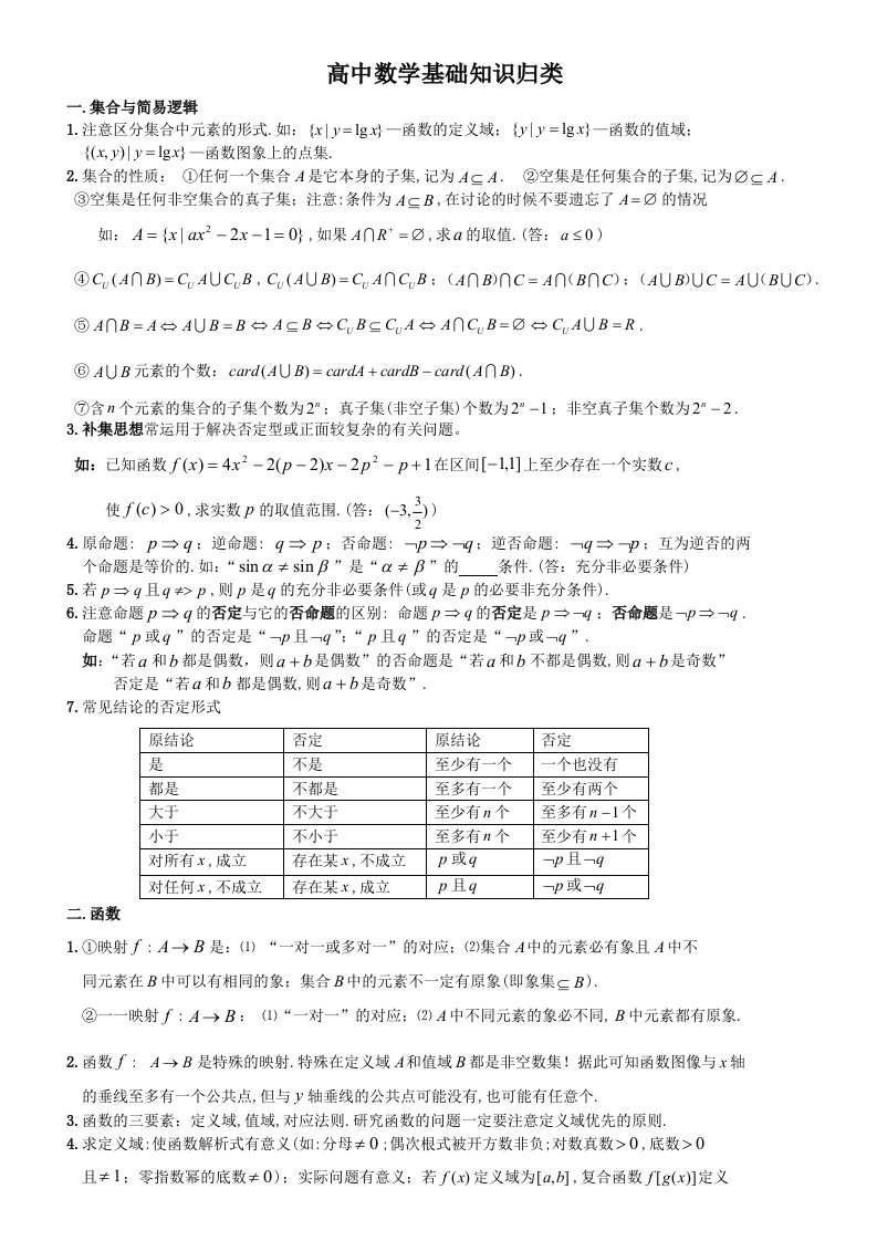 高中数学基础知识归类5月25日