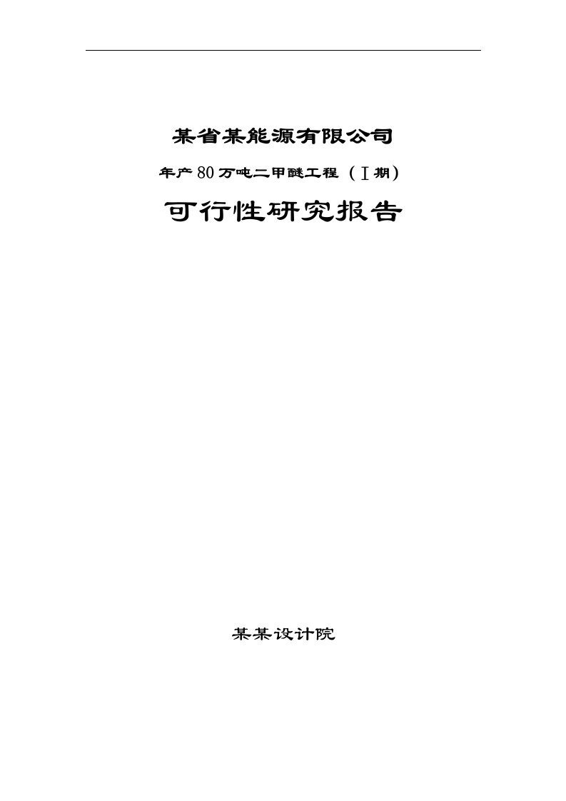 新疆某新能源公司年产80万吨二甲醚工程项目可行性研究报告