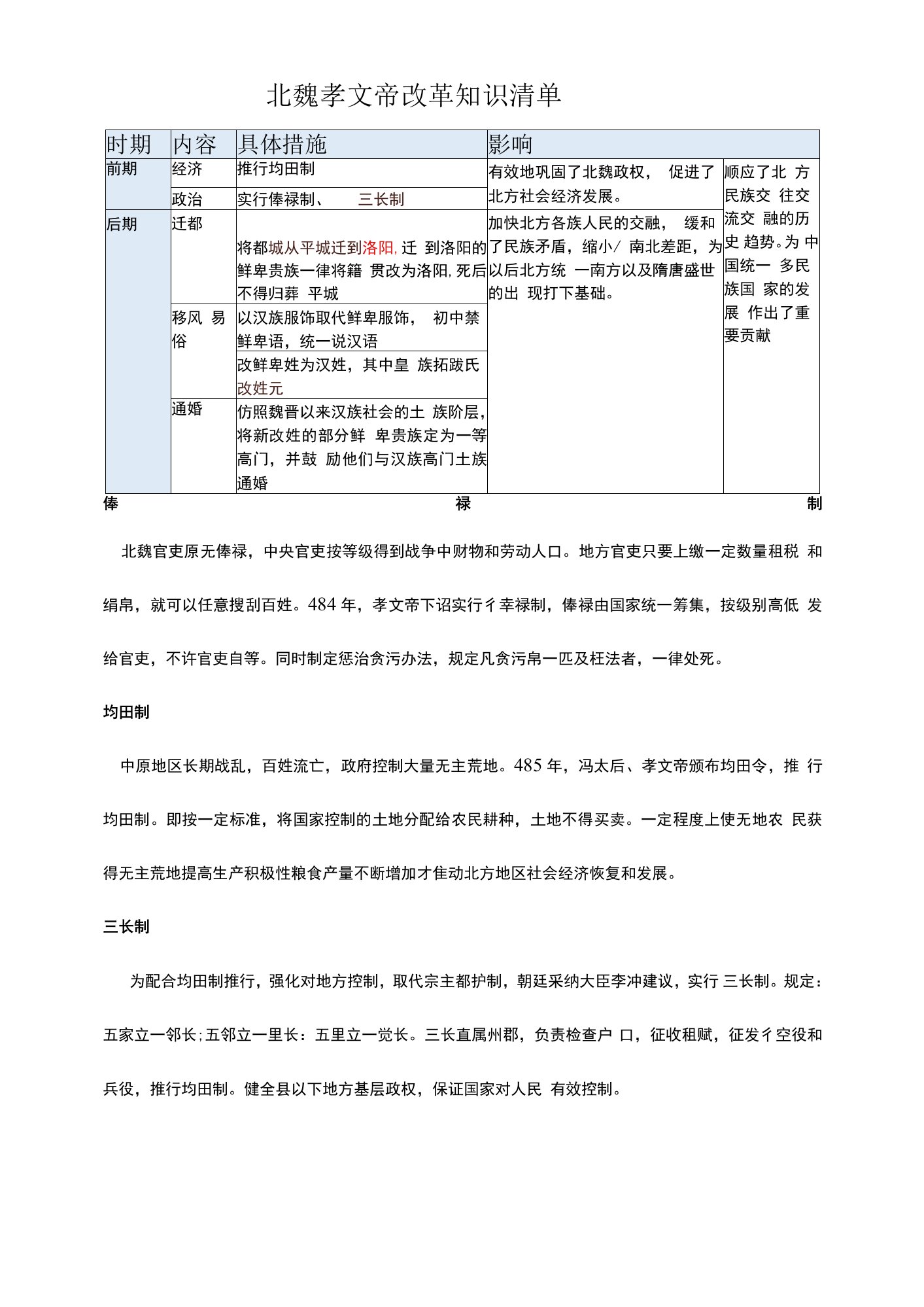 北魏孝文帝改革知识清单公开课教案教学设计课件