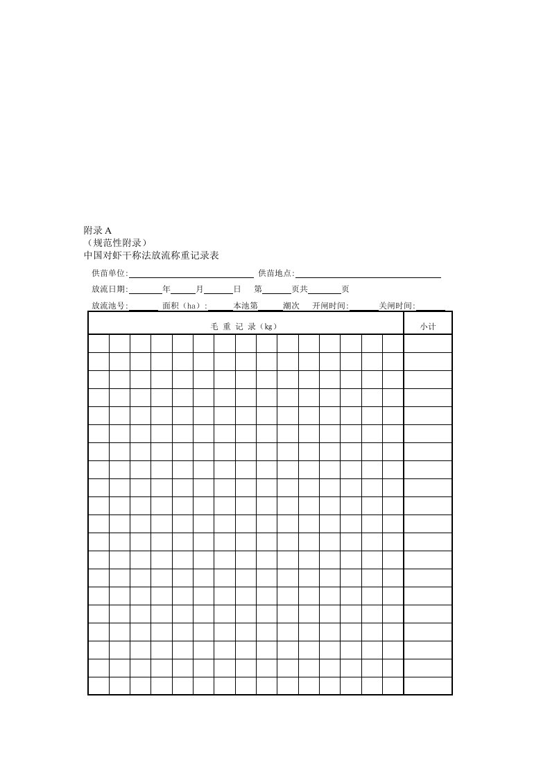 山东省增殖放流验收相关表格