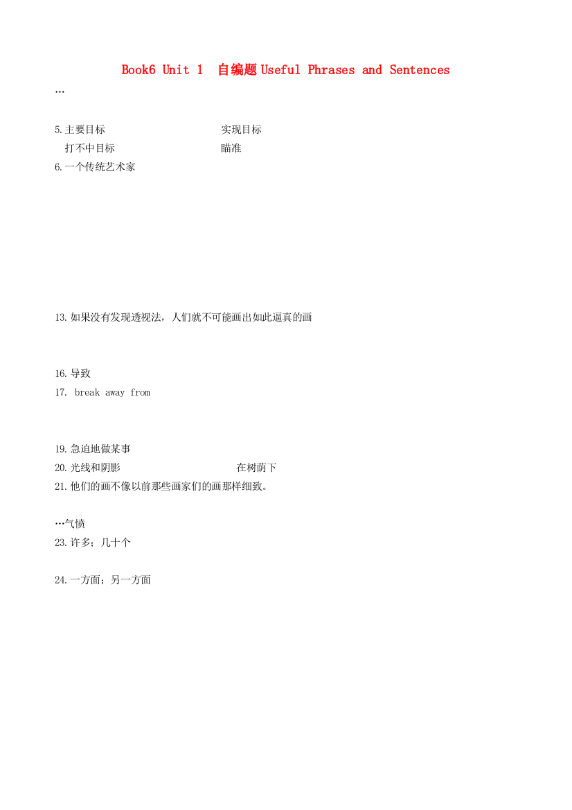 （整理版高中英语）Book6Unit1自编题UsefulPhrasesandSentences