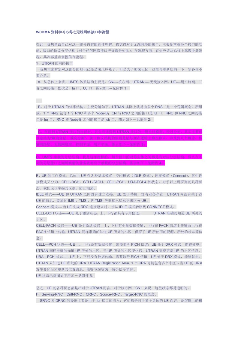 WCDMA资料学习心得之无线网络接口和流程