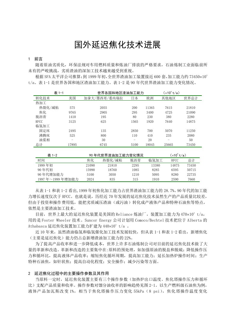 经济技术研究院国外延迟焦化技术进展正文