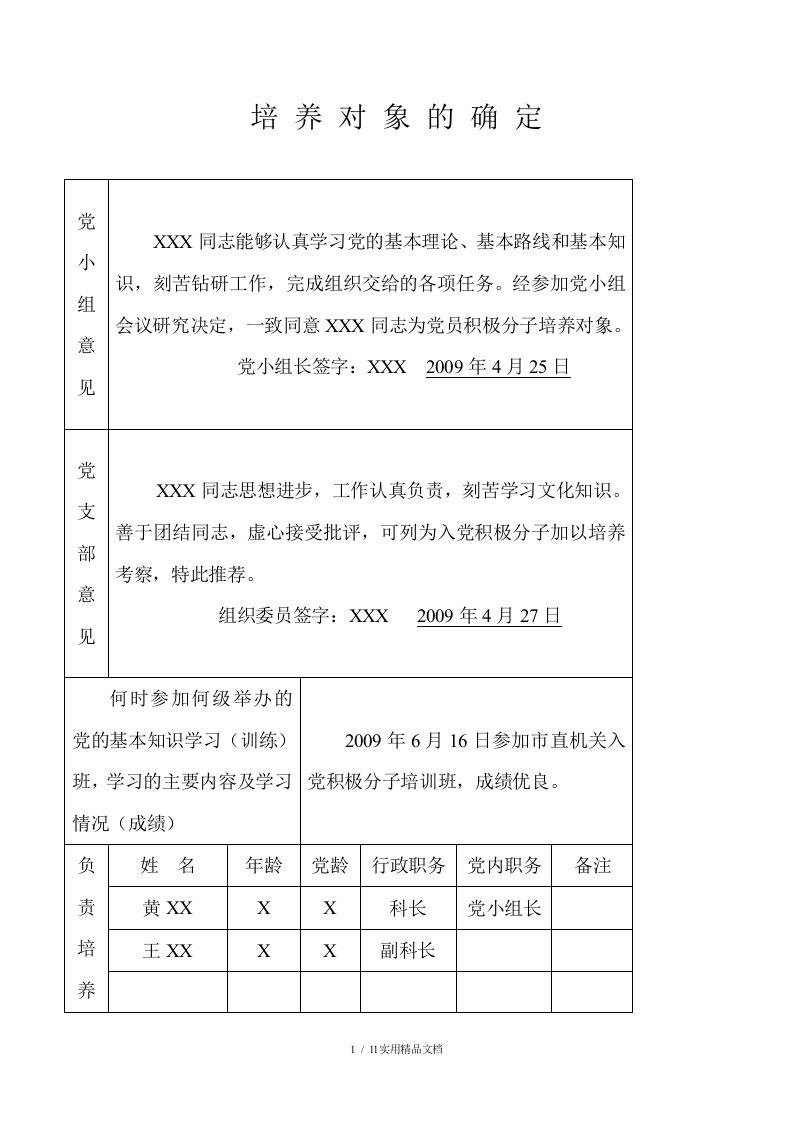 申请入党积极分子培养考察登记表(已全填,超实用)