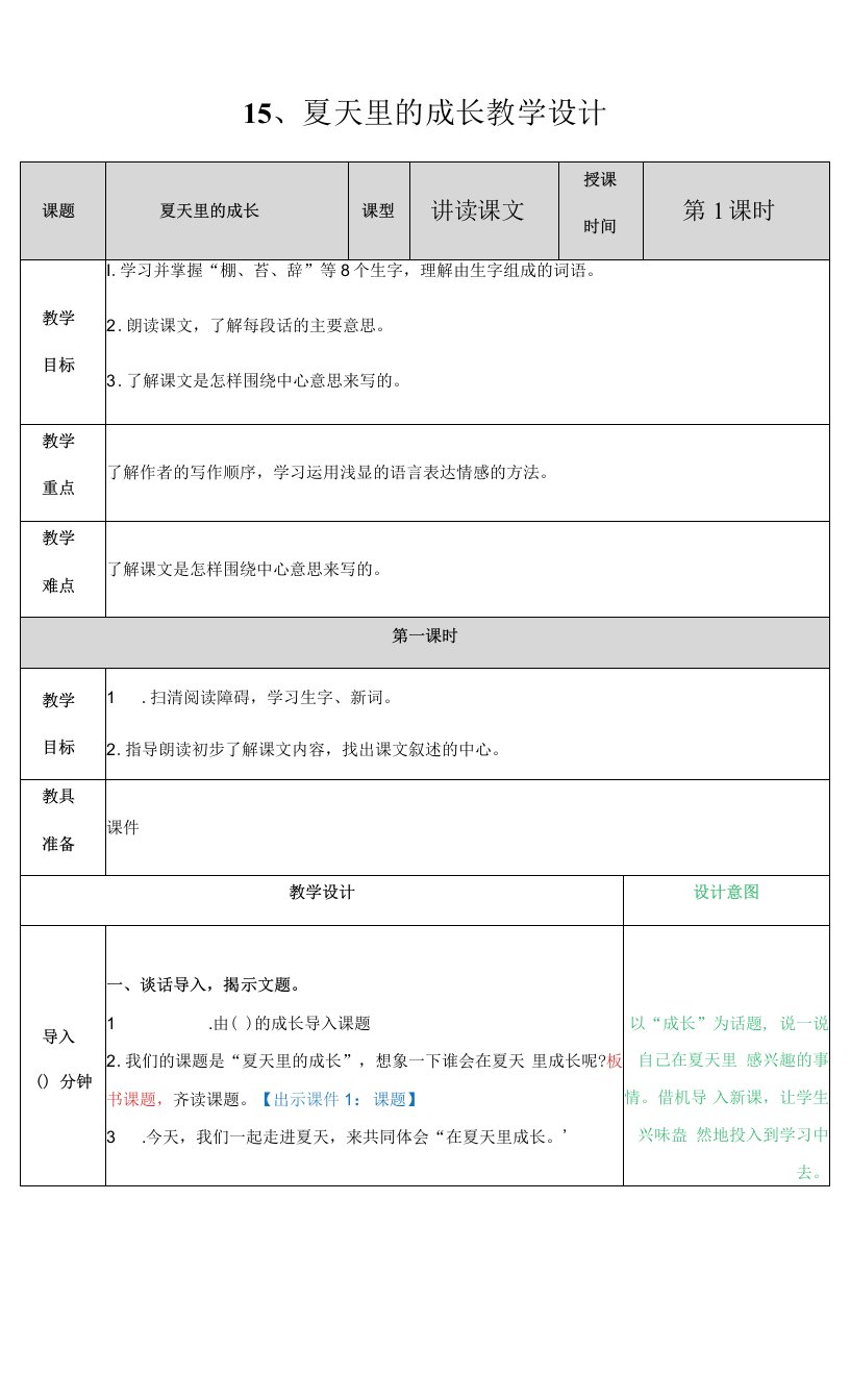 小学语文人教六年级上册（统编2023年更新）第五单元-夏天里的成长