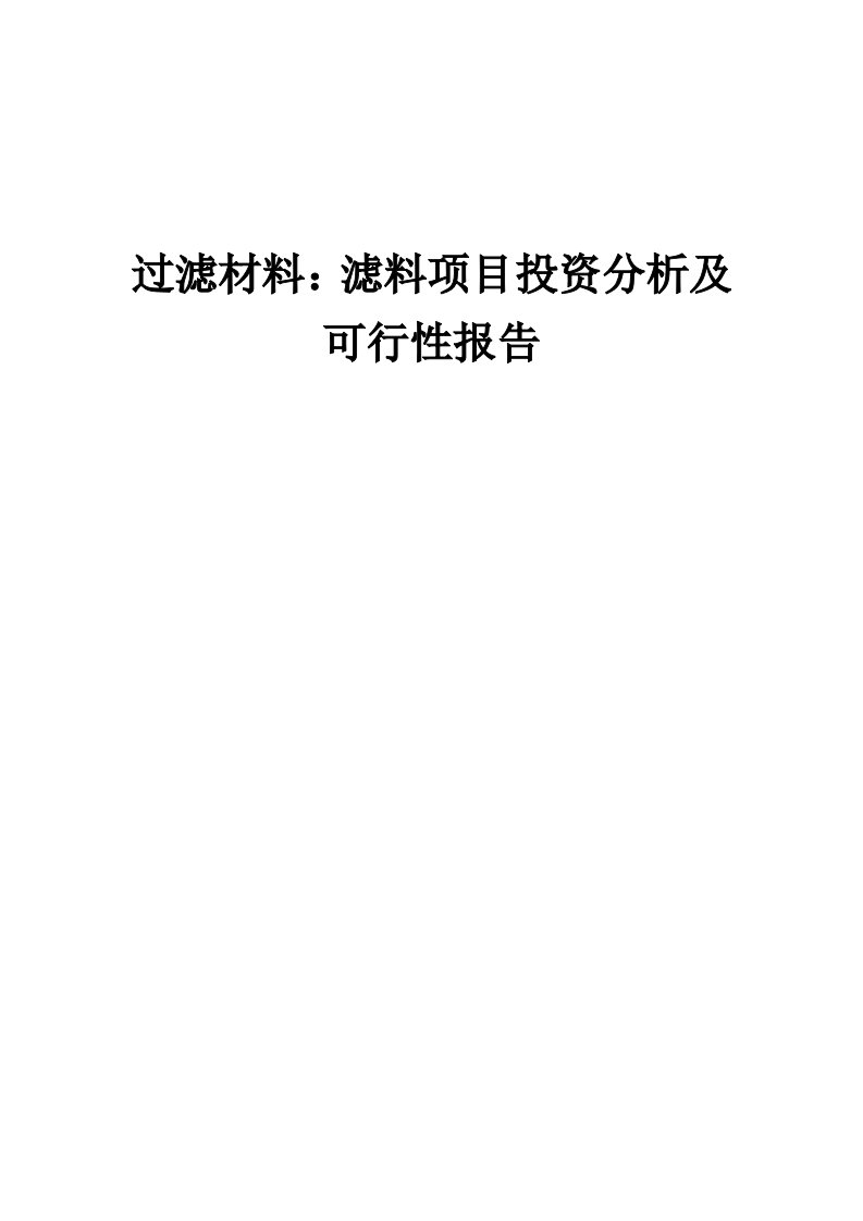 2024年过滤材料：滤料项目投资分析及可行性报告