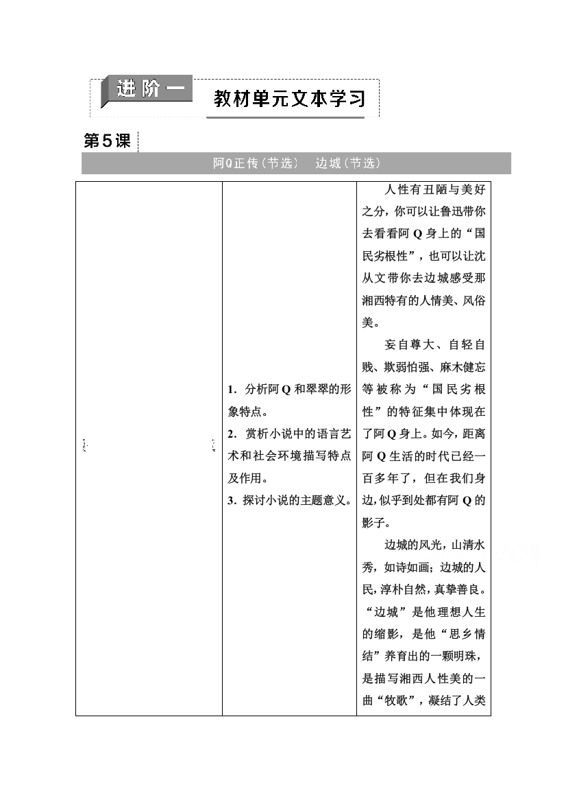 2021-2022学年新教材语文选择性必修下册学案：第2单元　进阶1　第5课　阿Q正传（节选）