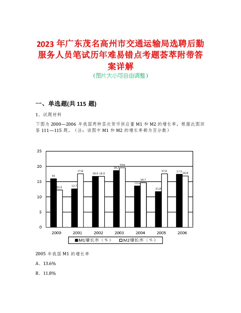 2023年广东茂名高州市交通运输局选聘后勤服务人员笔试历年难易错点考题荟萃附带答案详解-0