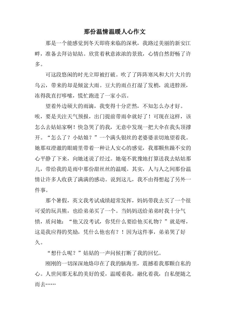 那份温情温暖人心作文