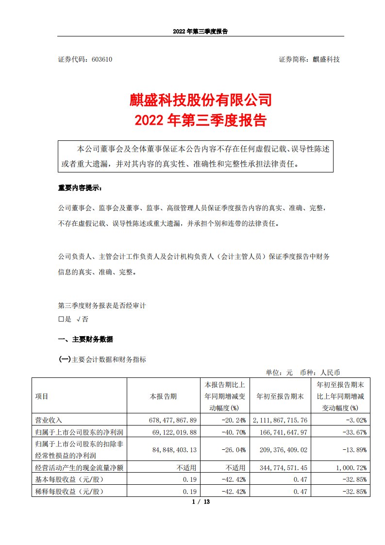 上交所-麒盛科技2022年第三季度报告-20221028