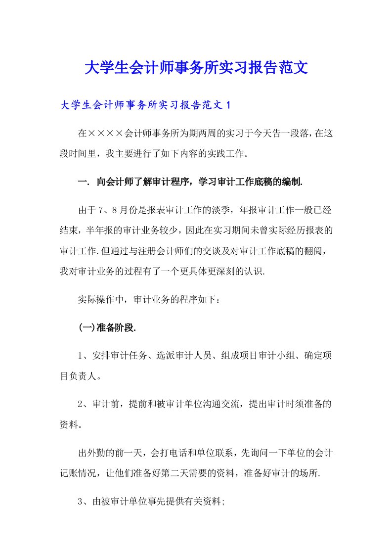 大学生会计师事务所实习报告范文