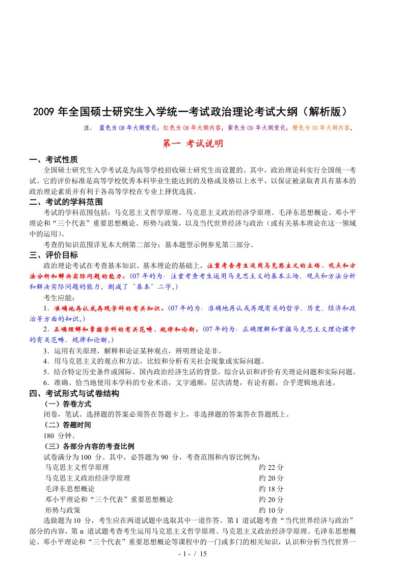 全国硕士研究生政治理论考试大纲