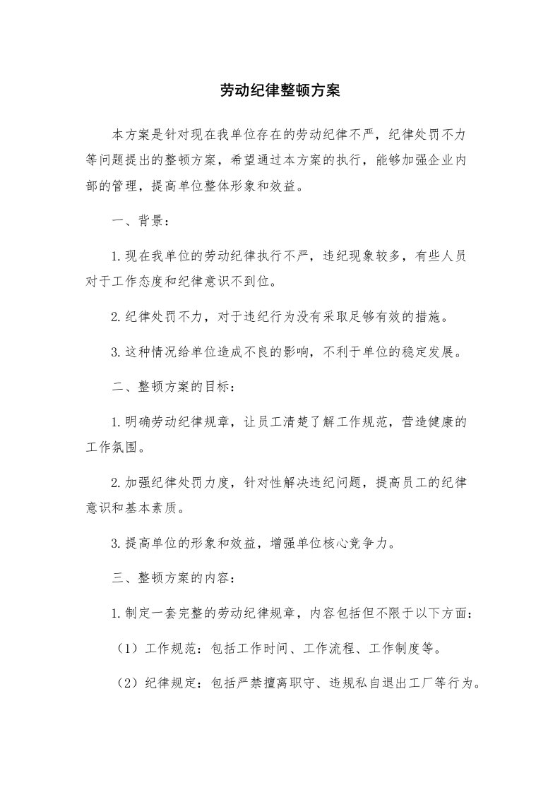 劳动纪律整顿方案