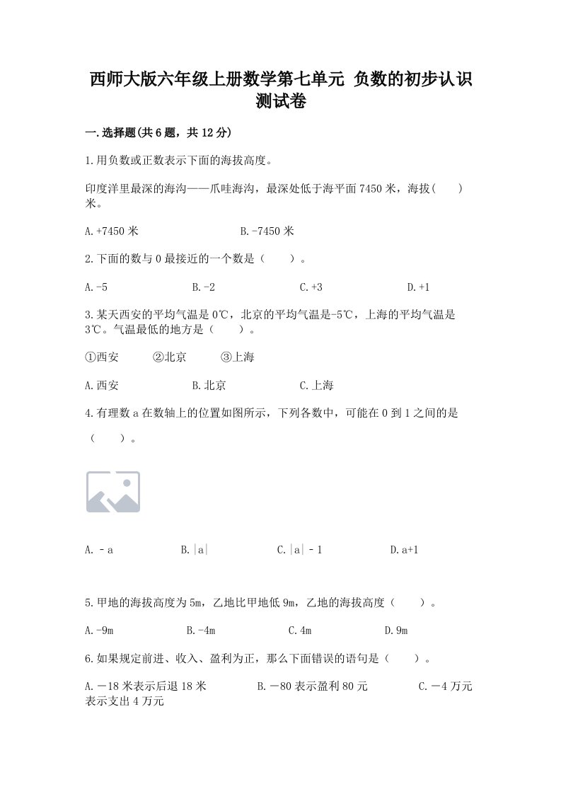 西师大版六年级上册数学第七单元