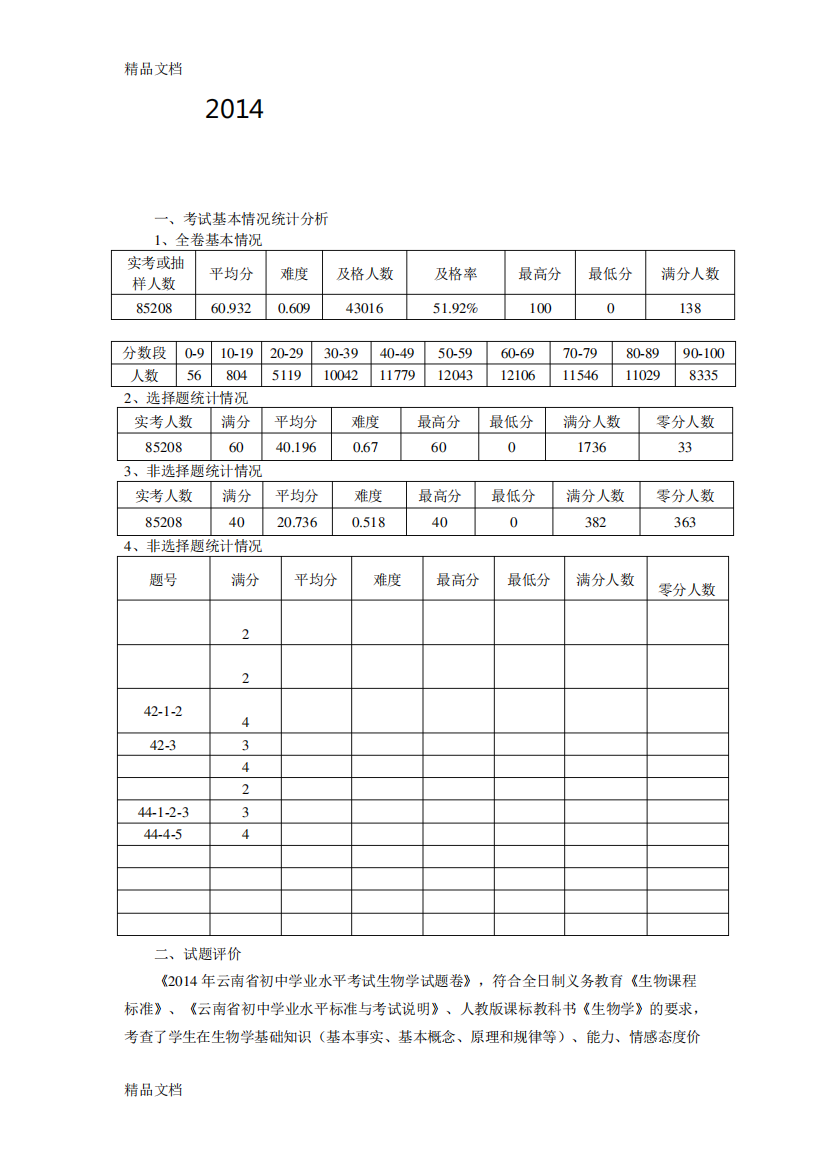 最新昭通市初中生物学业水平考试质量分析报告资料