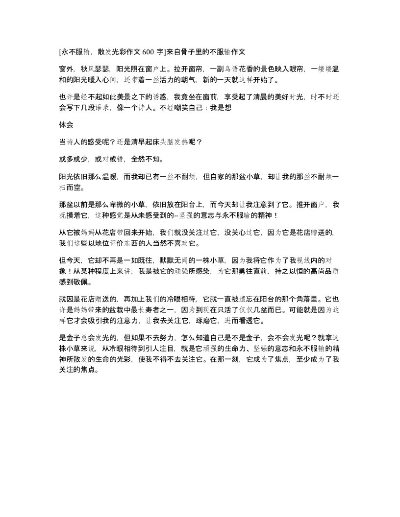 永不服输散发光彩作文600字来自骨子里的不服输作文