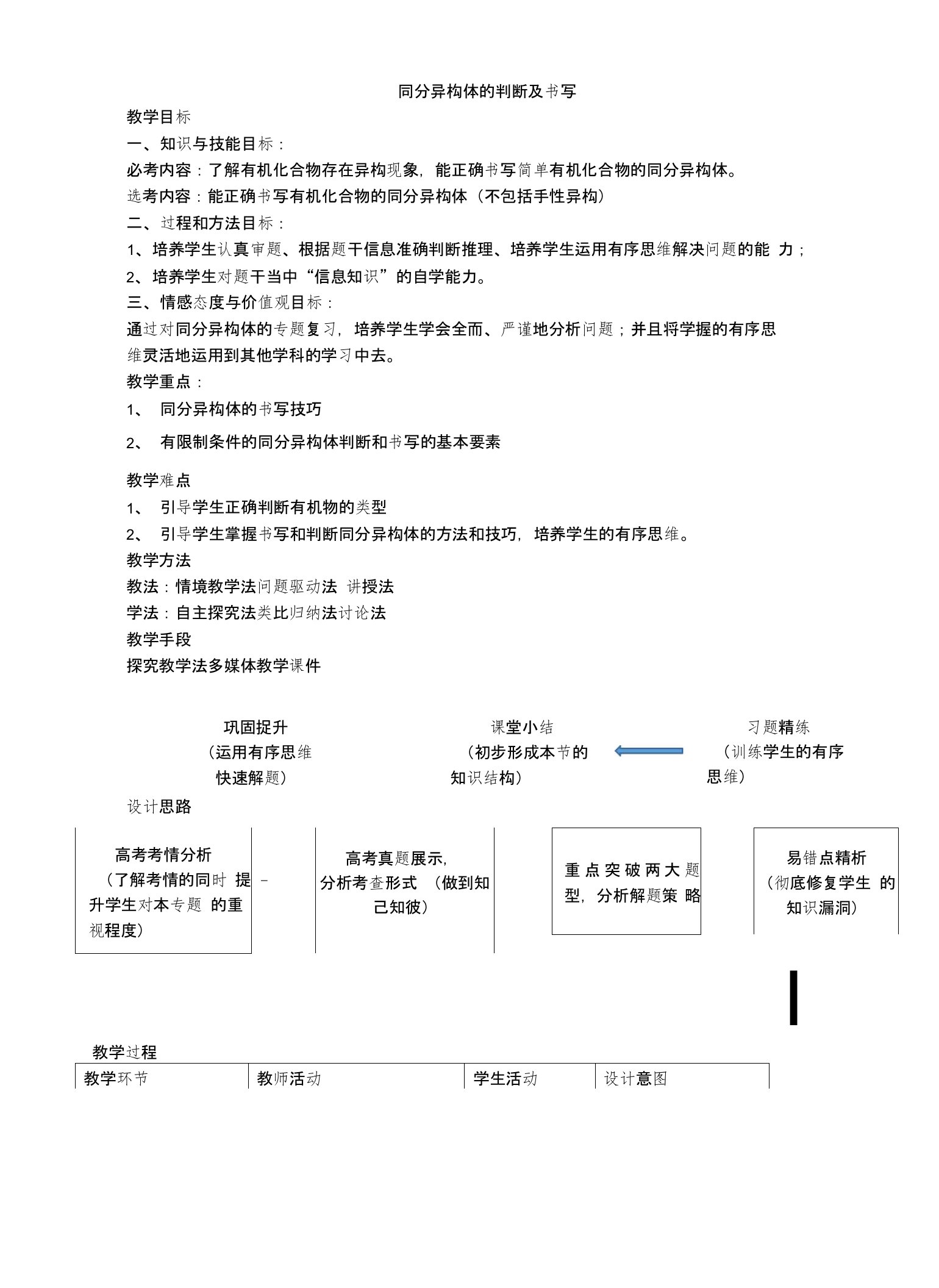 高三二轮复习：同分异构体的判断及书写教学设计