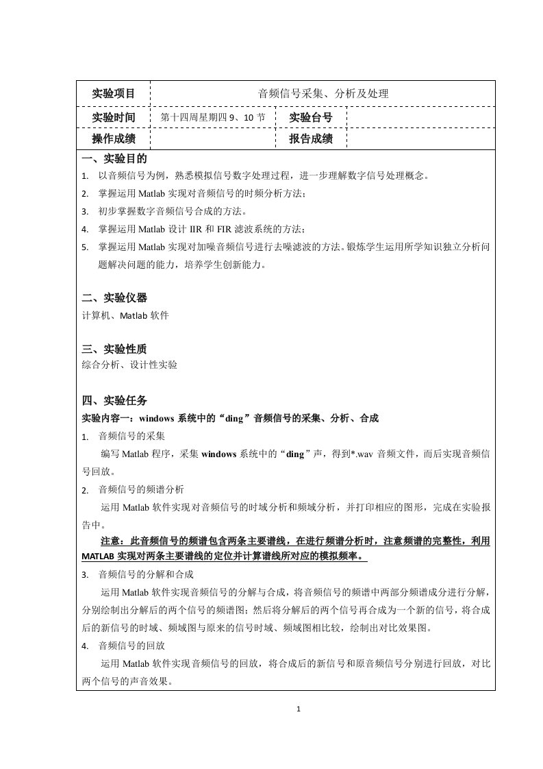 数字信号处理实验报告