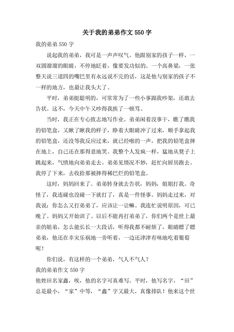 关于我的弟弟作文550字