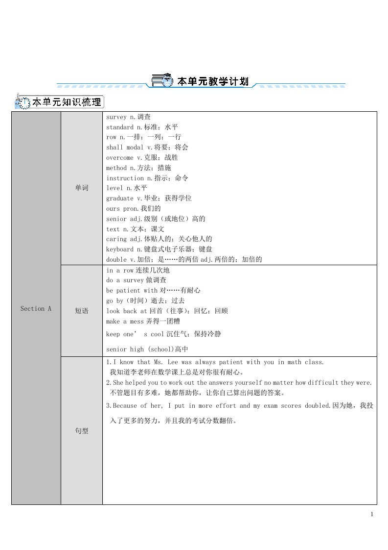 九年级英语下册Unit14IremembermeetingallofyouinGrade7SectionA第1课时1a_2d教案新版人教新目标版