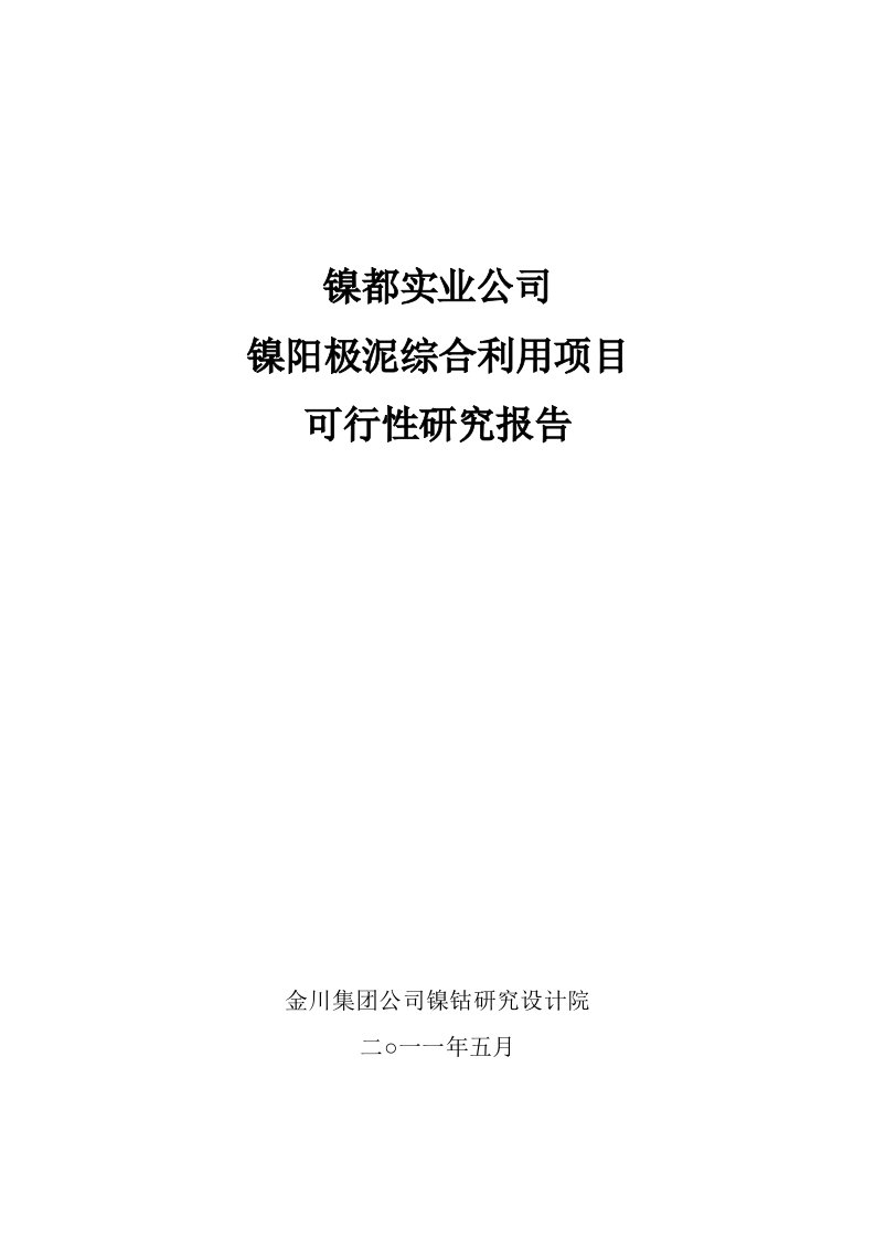 镍阳极泥综合利用项目可行性研究报告(上报开发区)