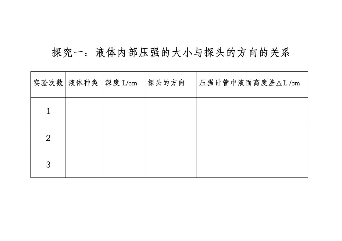 液体压强实验表格