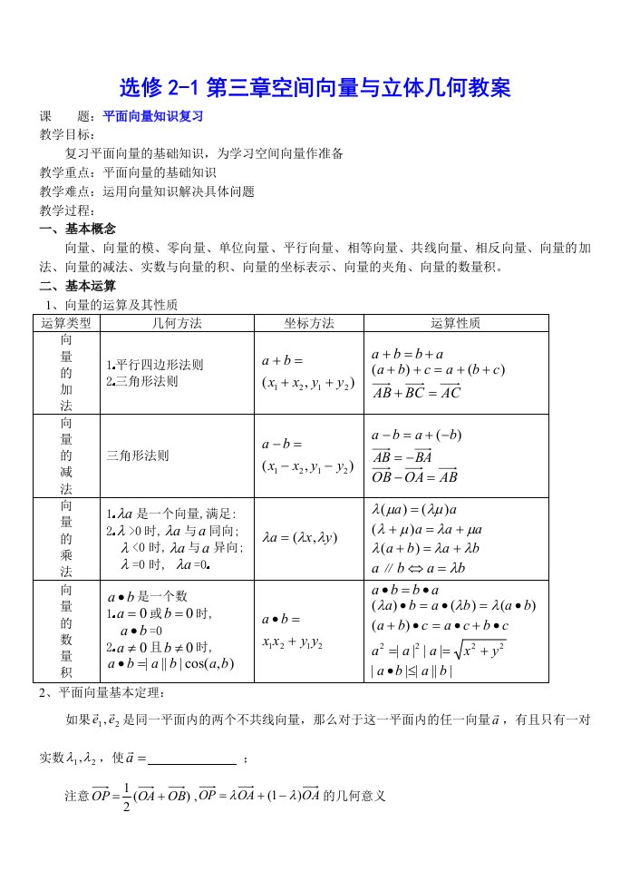 高二数学第三章空间向量与立体几何(教案)