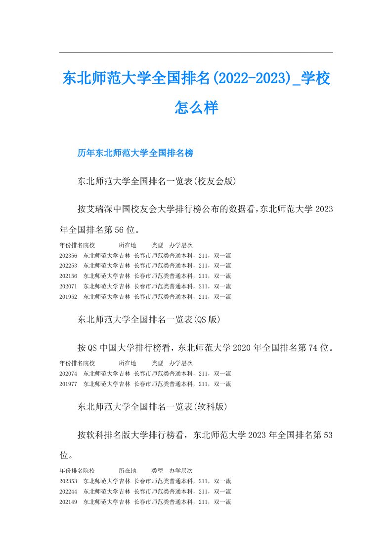 东北师范大学全国排名()学校怎么样