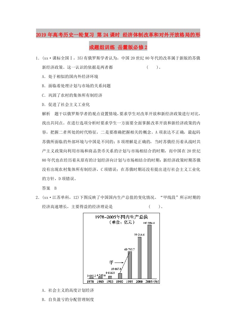 2019年高考历史一轮复习