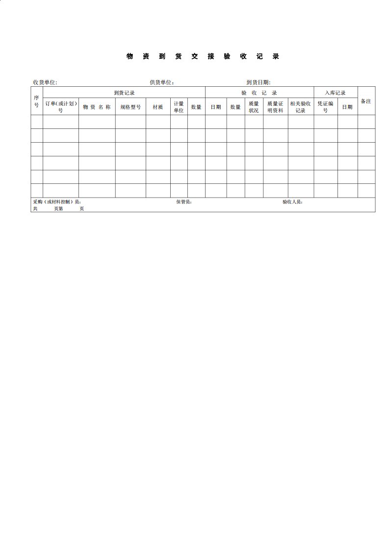 物资到货交接验收记录