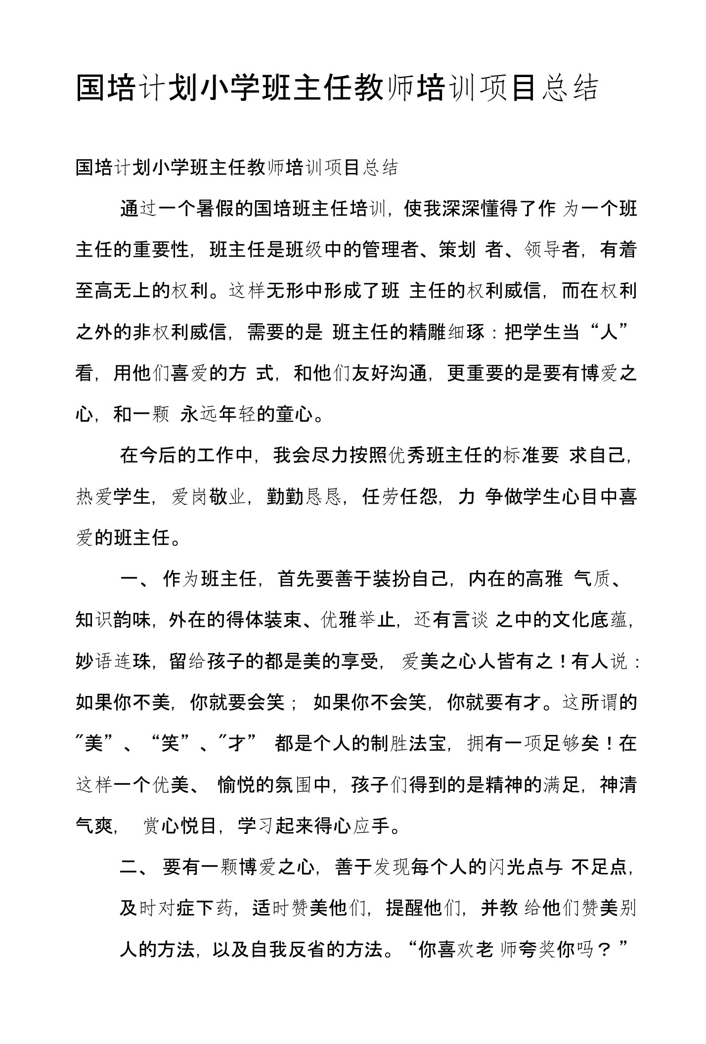 国培计划小学班主任教师培训项目总结