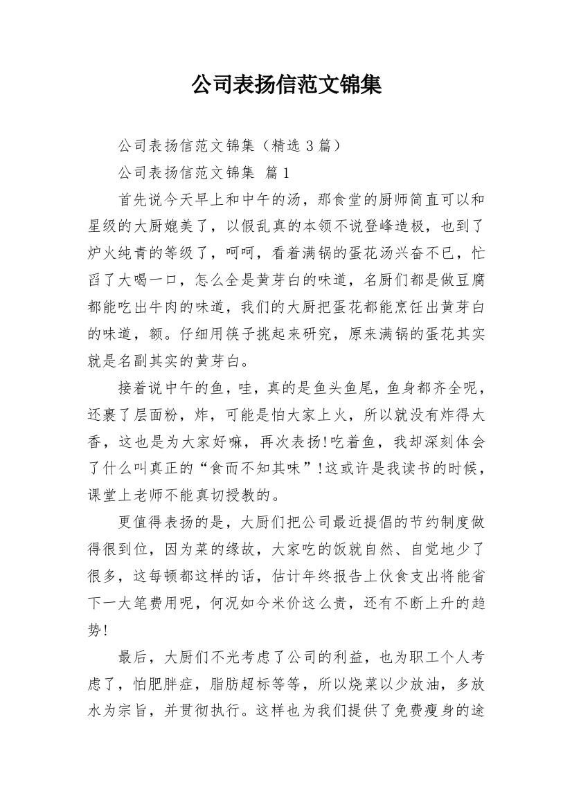 公司表扬信范文锦集