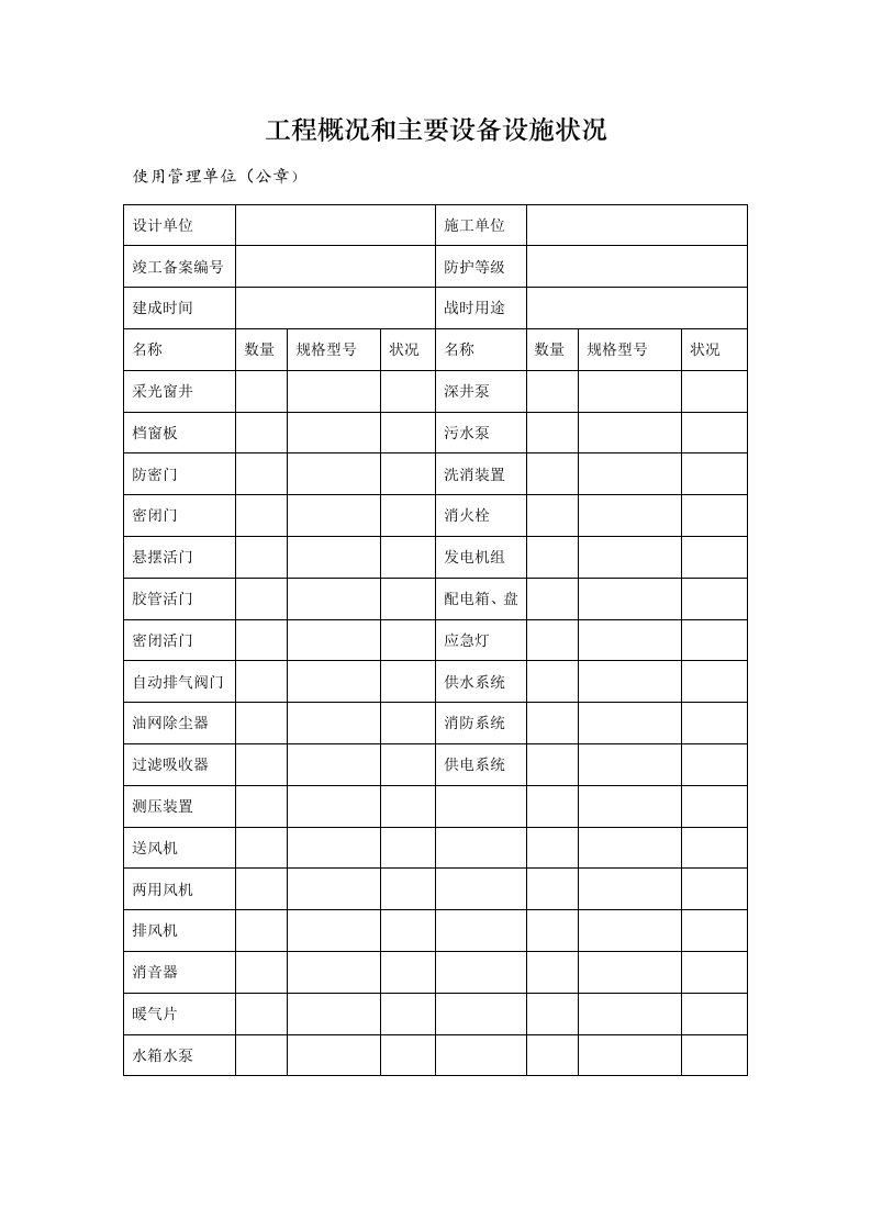 工程概况和主要设备设施状况