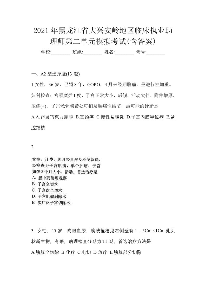 2021年黑龙江省大兴安岭地区临床执业助理师第二单元模拟考试含答案