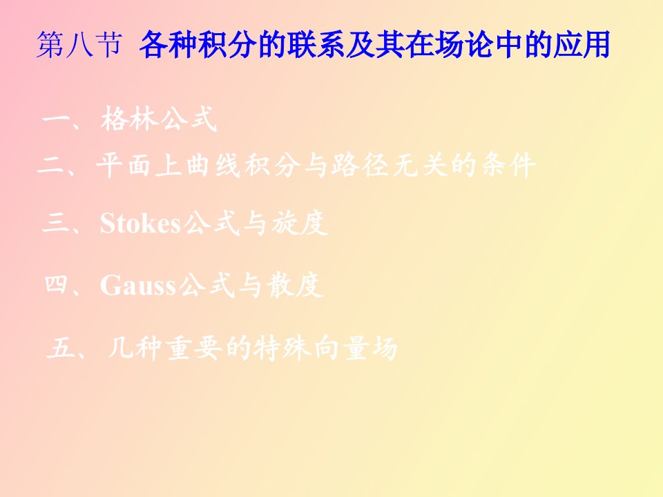 各种积分的联系式及其在场论中的应用