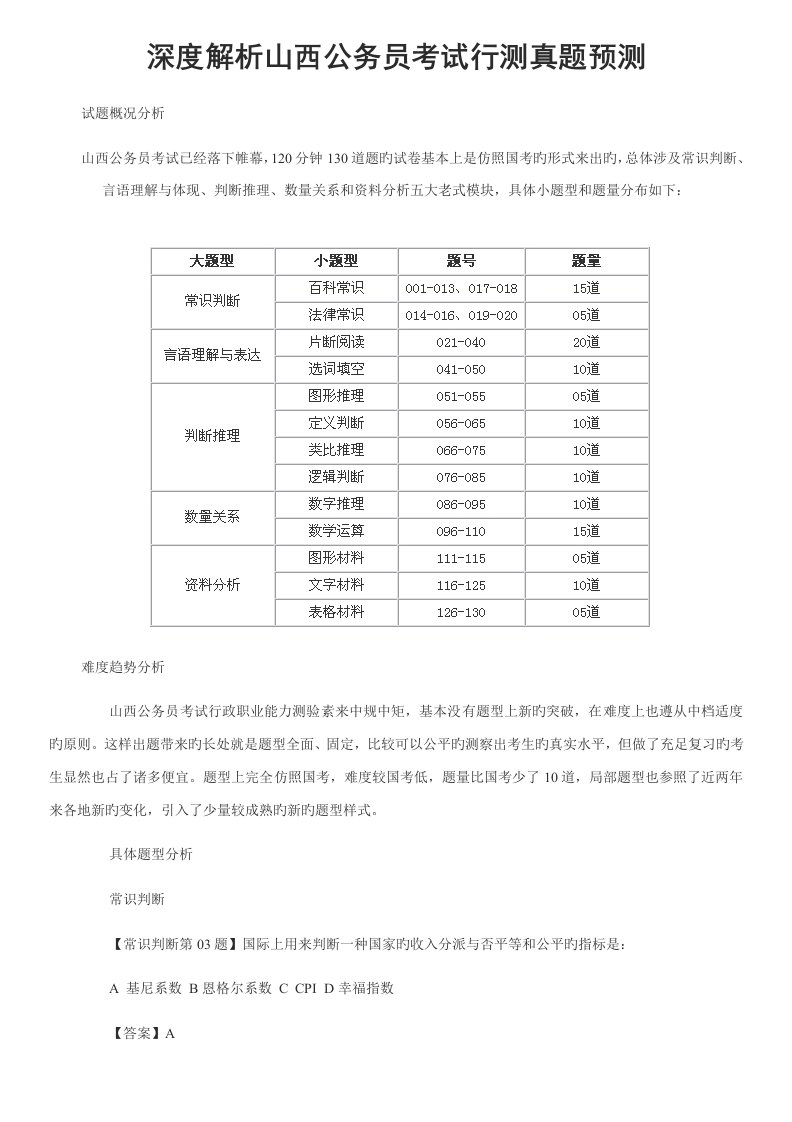 2022年深度解析山西公务员考试行测真题预测