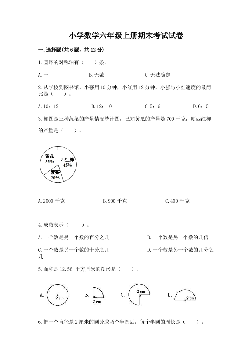 小学数学六年级上册期末考试试卷含完整答案(夺冠系列)