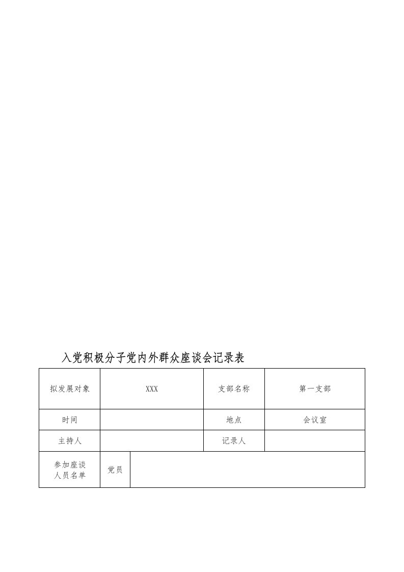 入党积极分子党内外群众座谈会记录表