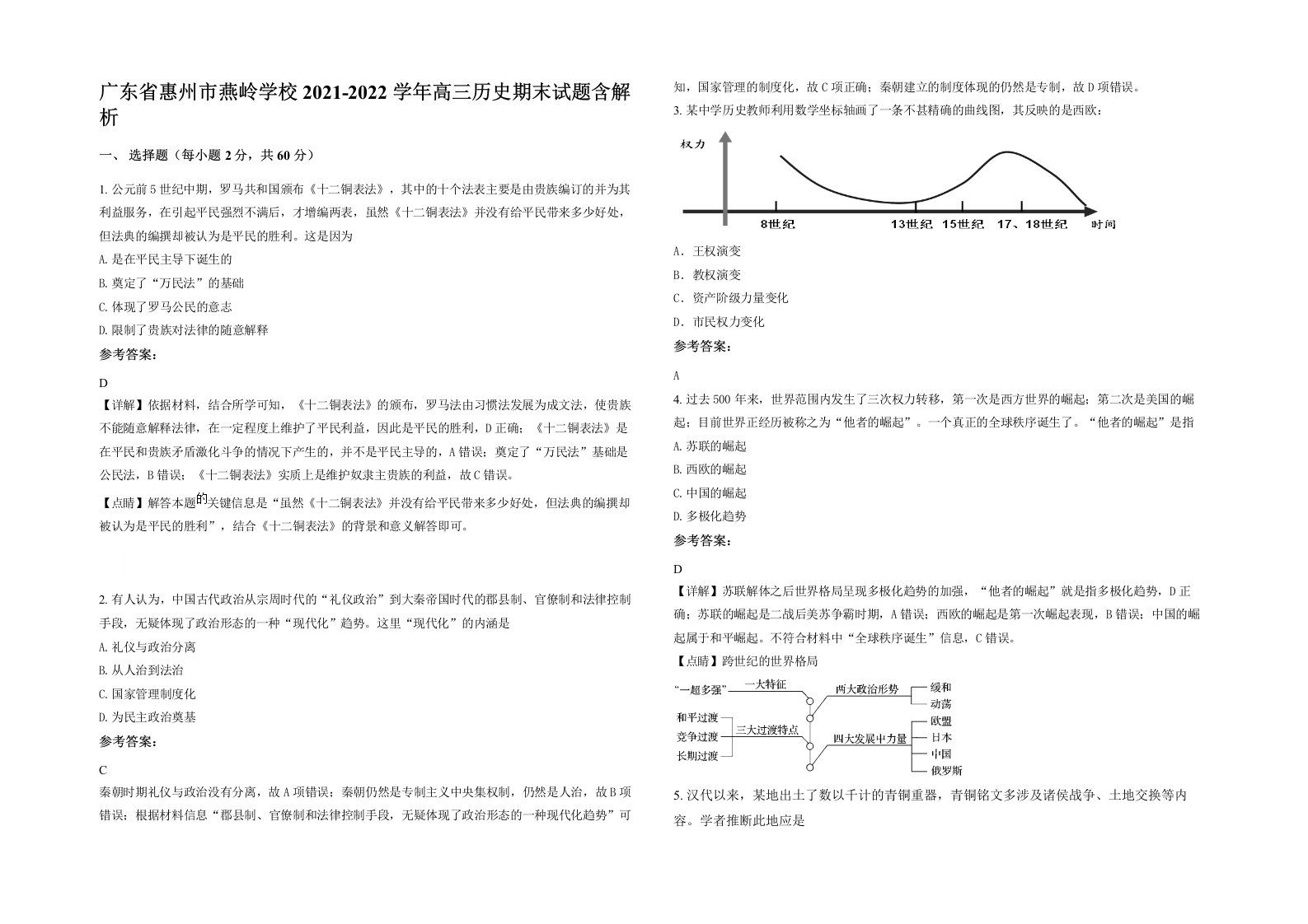 广东省惠州市燕岭学校2021-2022学年高三历史期末试题含解析