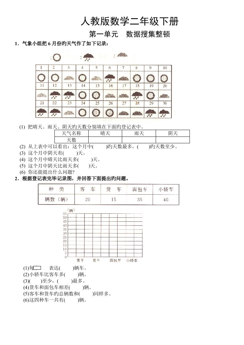 人教版数学小学二年级下册单元同步练习题